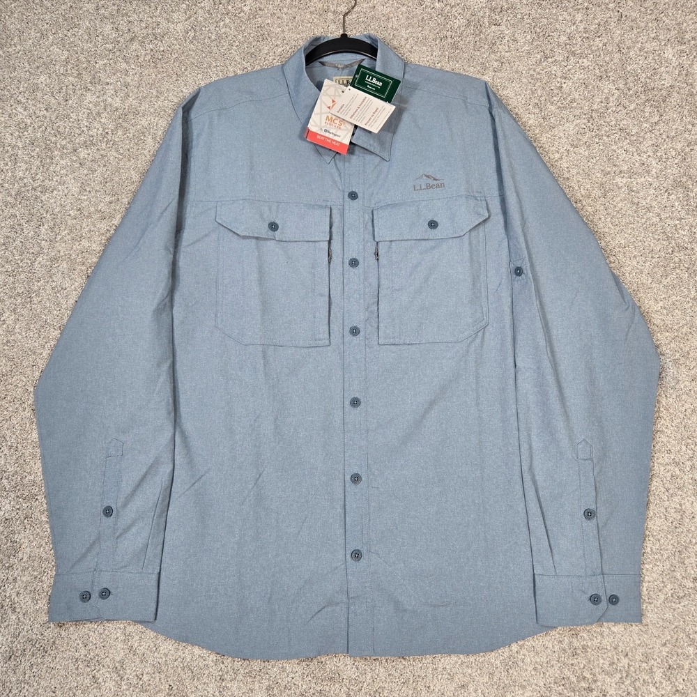LL Bean No Fly zone Insect Shield Repel shirt Button blue XL Mens L.L. Bean NEW